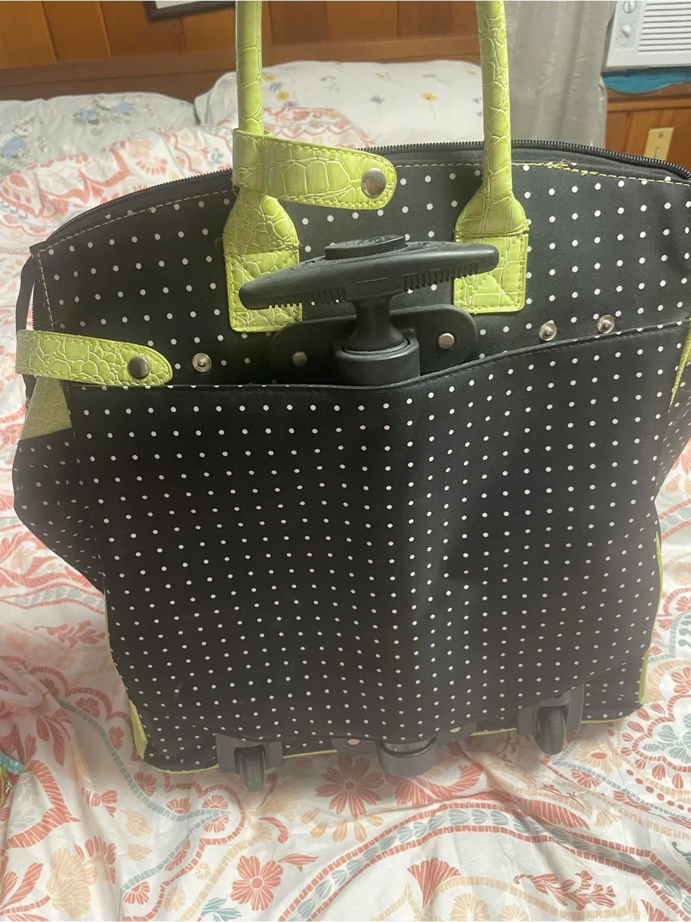 Lime Green Accent Black Polka Dot Tote Bag